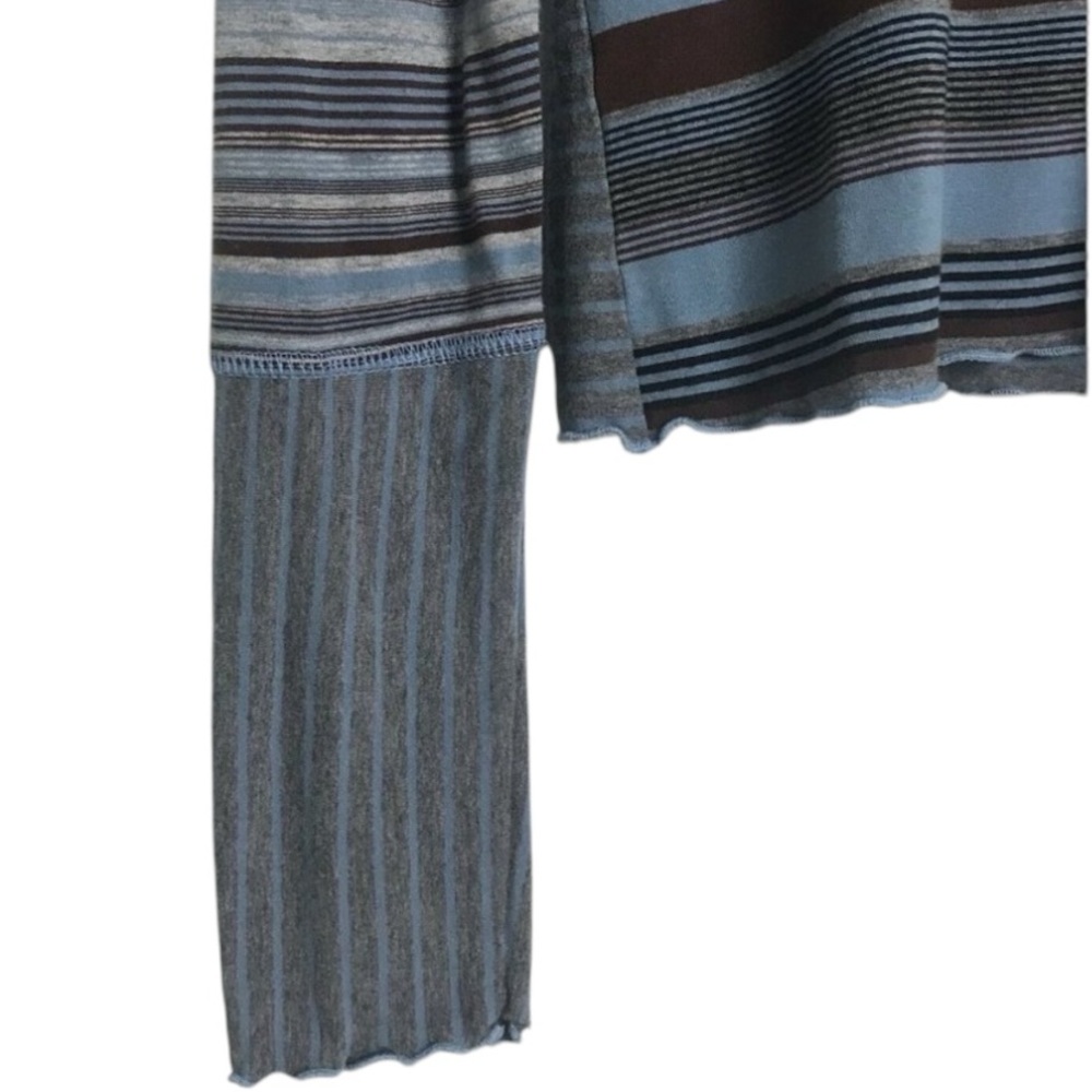 SNO SKINS Blue and Brown Ribbed Fitted Long Sleeve Blouse - Picture 6 of 9